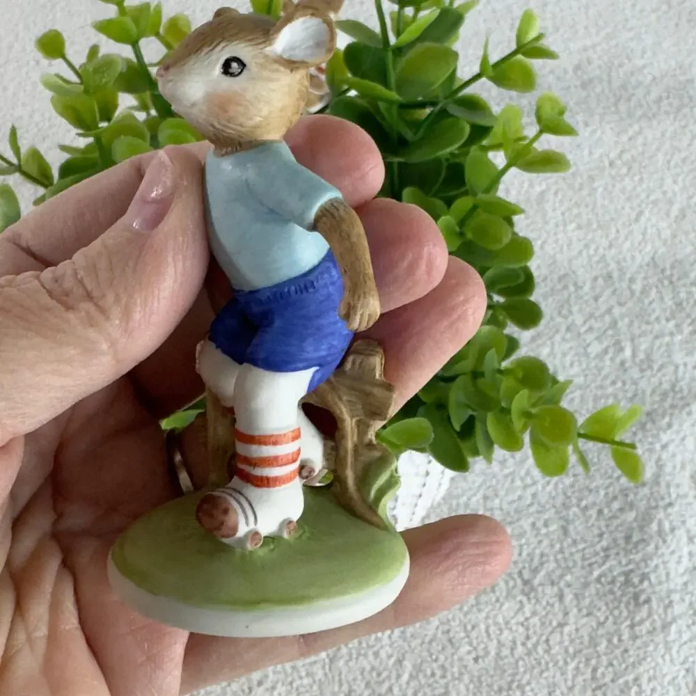 Vintage Lefton Handpainted Anthropomorphic Mice Rollerskating & Tennis Figurines